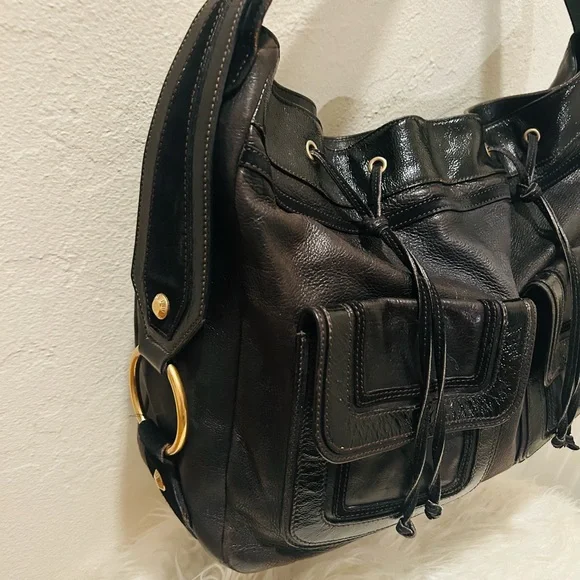 Vintage YSL Yves Saint Laurent Severine Leather Suede Tote Black & Gold ๐ฎ๐น Made - Picture 8 of 14